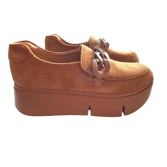 Naked Feet Princeton Platform Sneakers Tan Chain Loafers Suede Slip-On Size 8.5 - Picture 2 of 12